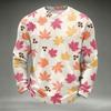 Men's Casual Knit Long Sleeve Neck T-Shirt with Fall Leaf Print