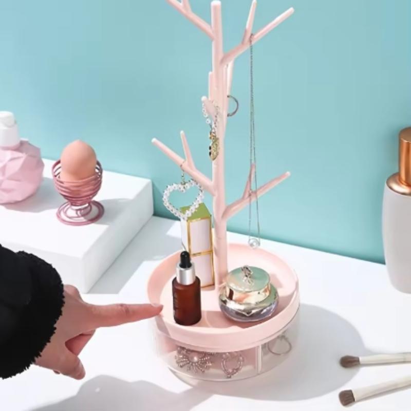 Rotating jewelry display tray,dressing table storage rack,detachable tree branche,partitioned storage box,for home,office,school