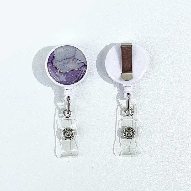 Marble Epoxy Badge Reel for Nurses Medical Retractable ID Card Holder Safety Linger Lanyard for Work Pull Clip Stretch Keychain