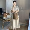 Summer new pure desire college style waist thin POLO collar short sleeve design sense black long dress A-shaped skirt children