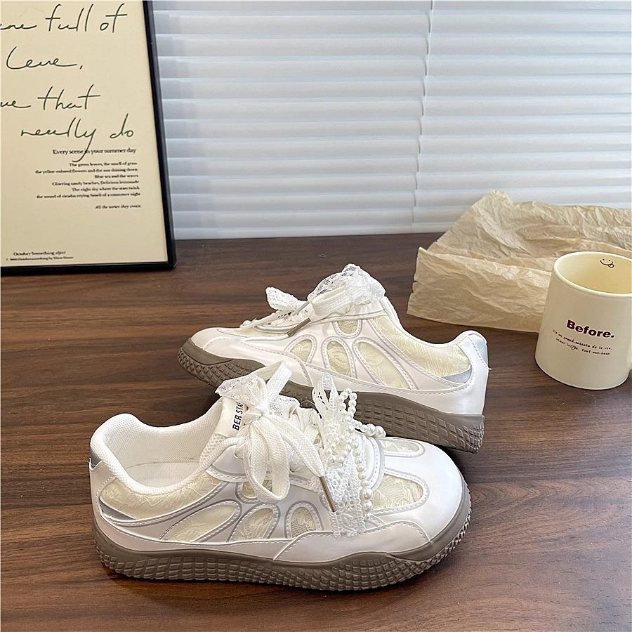 Ballet Style Moral Training Shoes Women's Shoes 2025 New Spring and Summer Mesh Breathable with Skirt White Shoes Versatile Casual Board Shoes