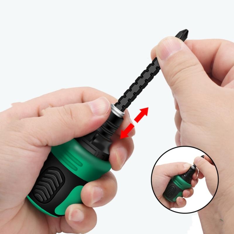 Double Head Ratcheting Screwdriver Retractable Shafts Compact Steel Tool For Tight Space DIY Projects
