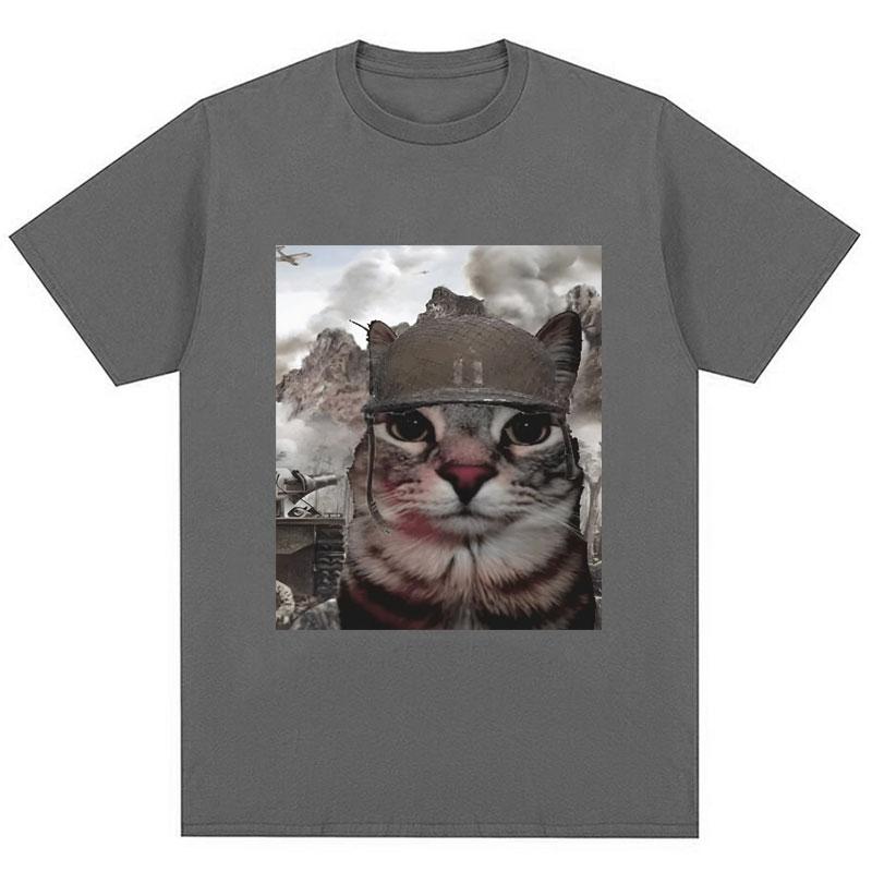 Thousand Yard Stare Cat Funny Meme T-shirt Humor Style Vintage High Quality T Shirt Men Women Oversized Casual Cotton Streetwear