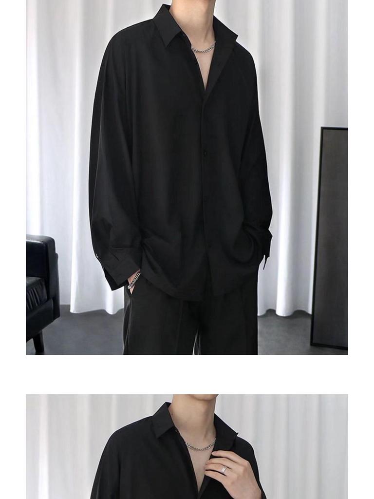 Korean Style Men's Trendy Wrinkle-Free Chiffon Long Sleeve Shirt