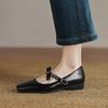 New Women's Flat Shoes Casual Solid Color Women's Single Shoes Rubber Soft Sole Square Head Four Seasons Wear Leather Shoes Low Heel Foot