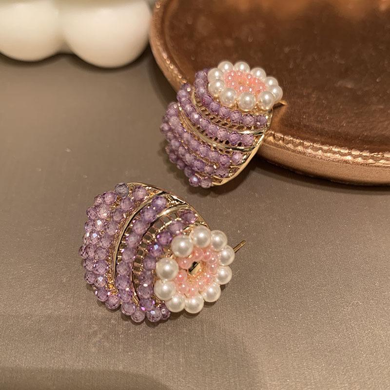 Pearl flower oval earrings sweet girlish fashion stud earrings niche exquisite versatile temperament earrings