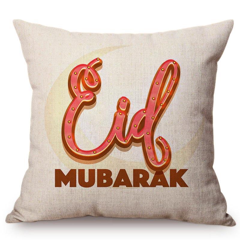 Islamic Eid Ramadan Sofa Decoration Throw Pillow Case Muslim Kareem Moon Greetings Text Symbols Cotton Linen Car Cushion Cover
