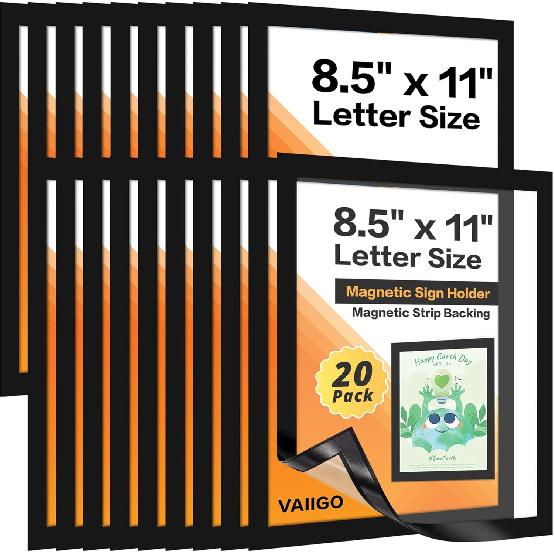 5Pack Magnetic Frames for Refrigerator - 8.5 x 11 Magnetic Sign Holder, Magnetic Paper Holder Document Holder for Fridge, Metal, Whiteboard Surface - 5Pack 8.5 x11  чёрный