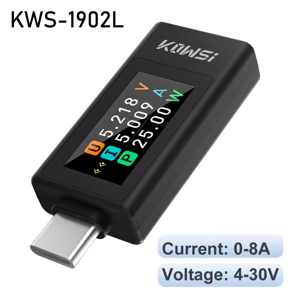 KWS Type-C Tester Digital Voltmeter Ammeter Power Meter Voltage Current Meter Phone Charging Tester DC 4-30V 8/12A PD2.0 3.0