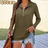 Women's Fashion Casual Solid Color Print Long Sleeve V Neck Blouses & Shirts