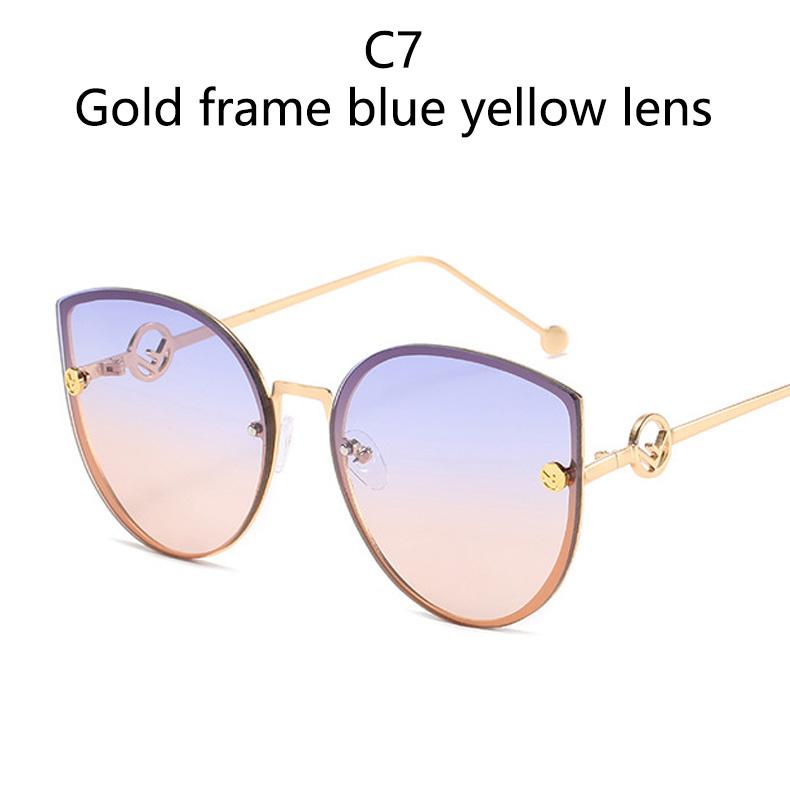 Colors Metal Sunglasses Women Luxury Cat Eye Brand Design Mirror Rose Gold Vintage Cateye Fashion Sun Glasses Lady Eyewear