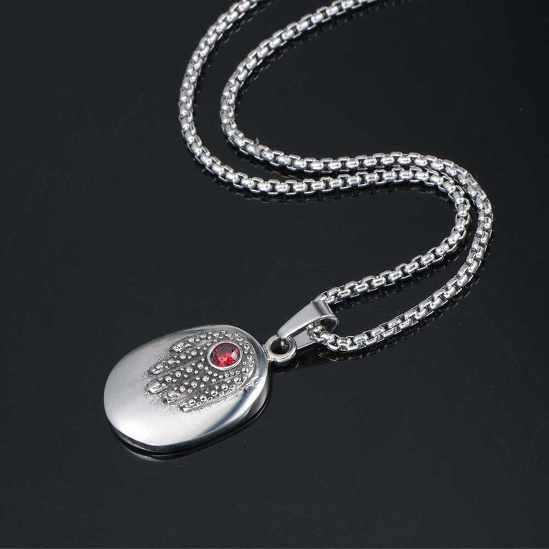 JMXD-Titanium Steel Jewelry Vintage Fatima Hand Pendant Diamond Ruby Couple Necklace Accessories