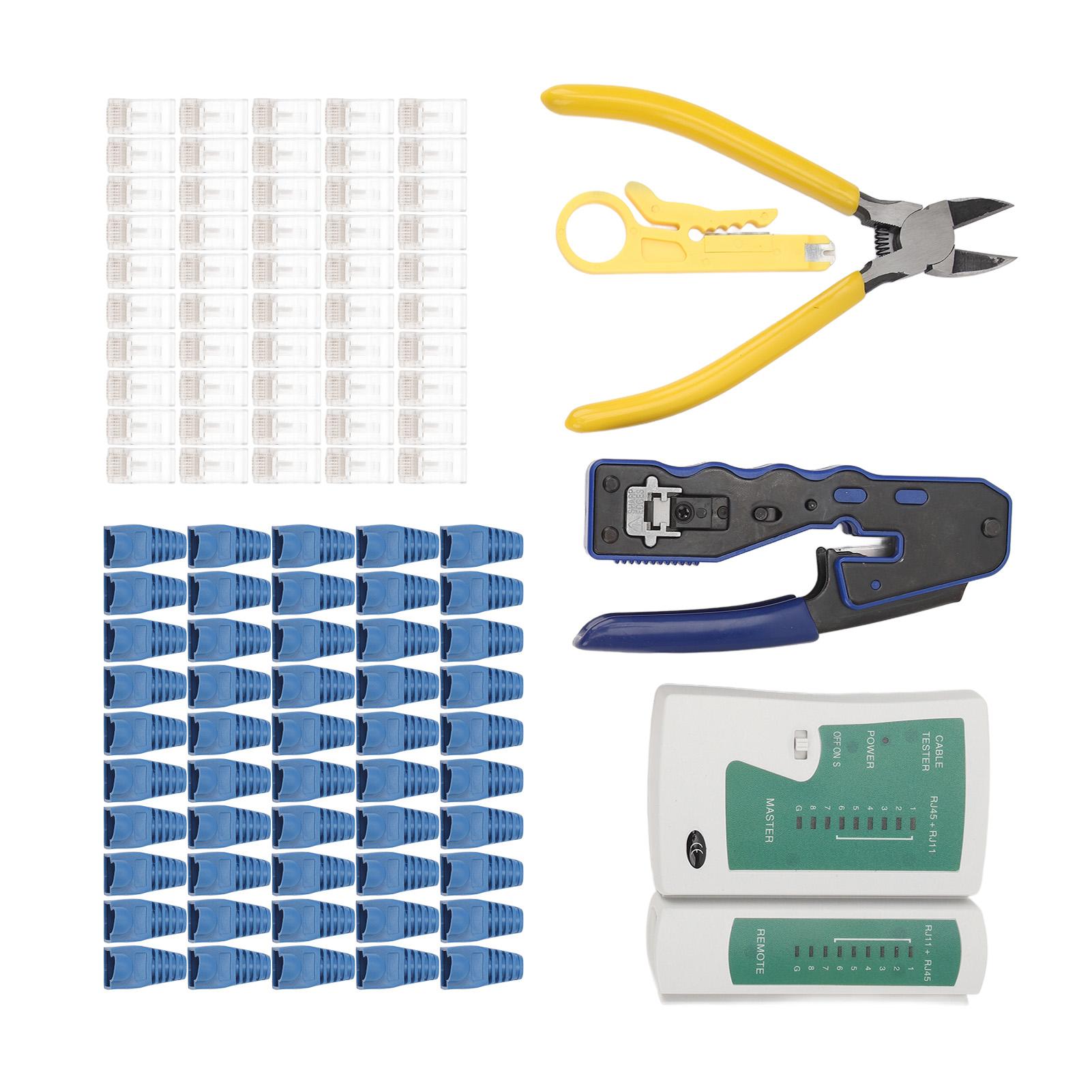 

Network Cable Tester RJ45 Crimper Crimping Tool Kit Wire Stripper with 50PCS Pass Through Connectors