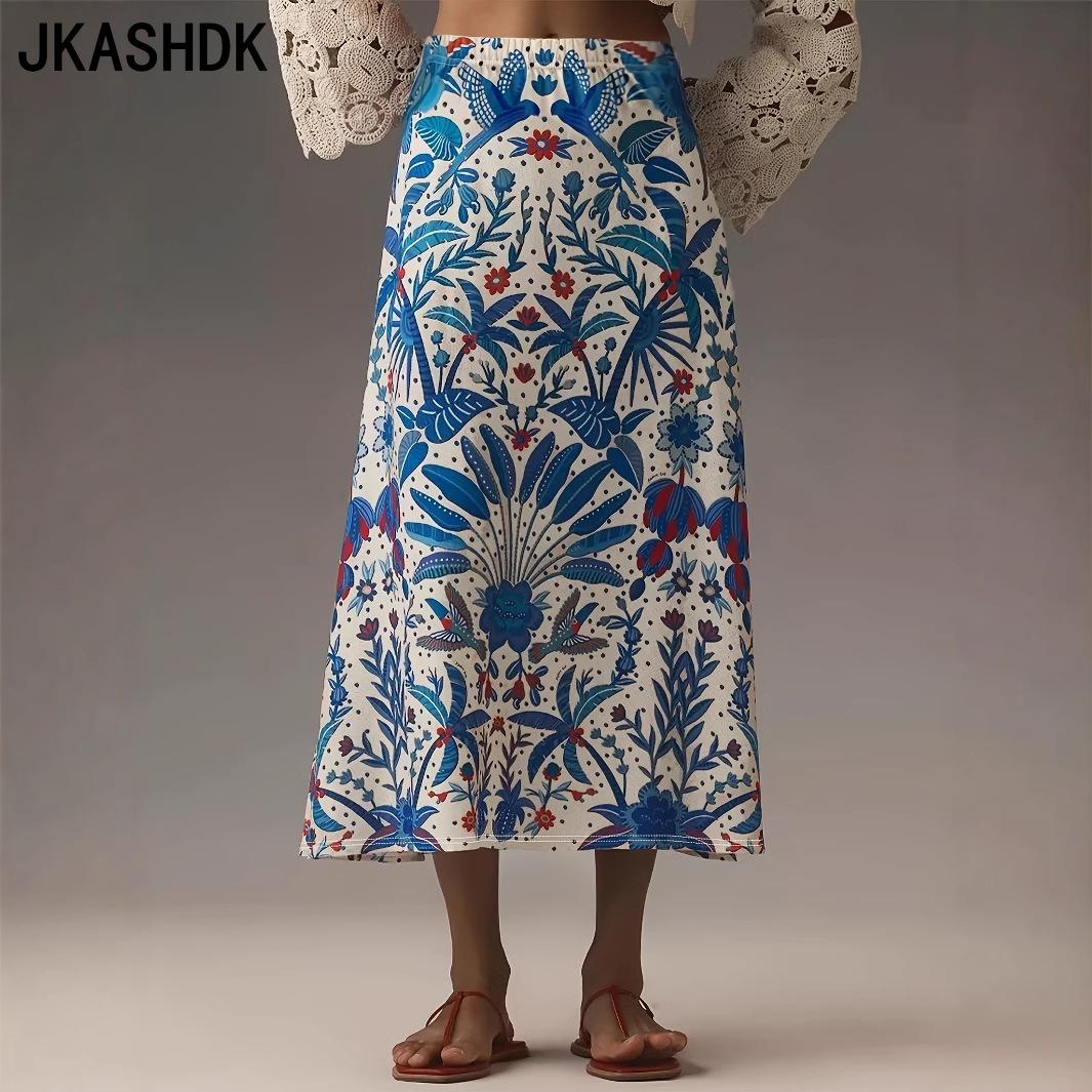 

JKASHDK Жіночі повсякденні літні весняні спідниці з квітковим візерунком XXL