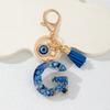 Blue Series Keychain Pendant Initial Letter Key Chain with Eyes Tassel Design