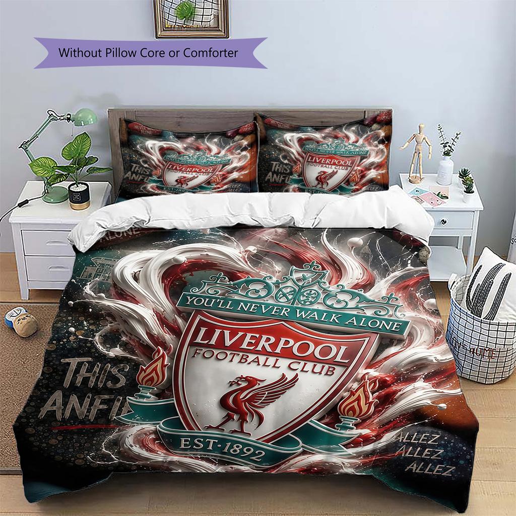 Set Copripiumino Trapuntato con Fantasia Liverpool Football Club Decorazione per la Casa Regalo (1 * copripiumino + 2 * federe senza imbottitura)