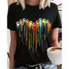Women Summer T Shirt Retro Fashion Short Sleeve Tees Casual Colorful Love Printed  Tops
