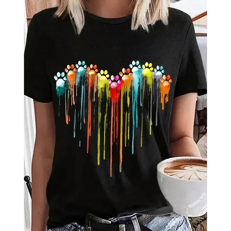 Women Summer T Shirt Retro Fashion Short Sleeve Tees Casual Colorful Love Printed  Tops