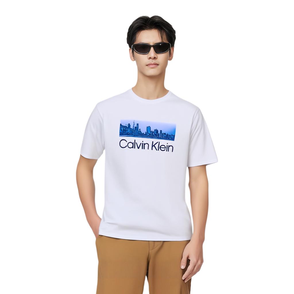 Calvin Klein Casual Comfortable Letter Logo Versatile Crew Neck Short Sleeve T-Shirt Men T-Shirt White 8R8056S-110