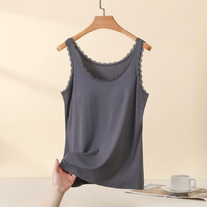 Plus Size L to 4XL Bra Padded Tank Tops Women's Lace Trim Camisole Bralette Casual Daily Layering Underwear Sleeveless Tee Tops