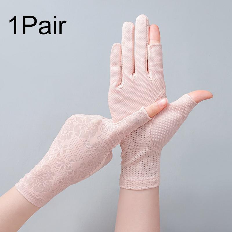 1Pair Lace Non-slip Driving Sunscreen Wave Point Breathable Gloves Outdoor Touch Screen Anti UV Nylon