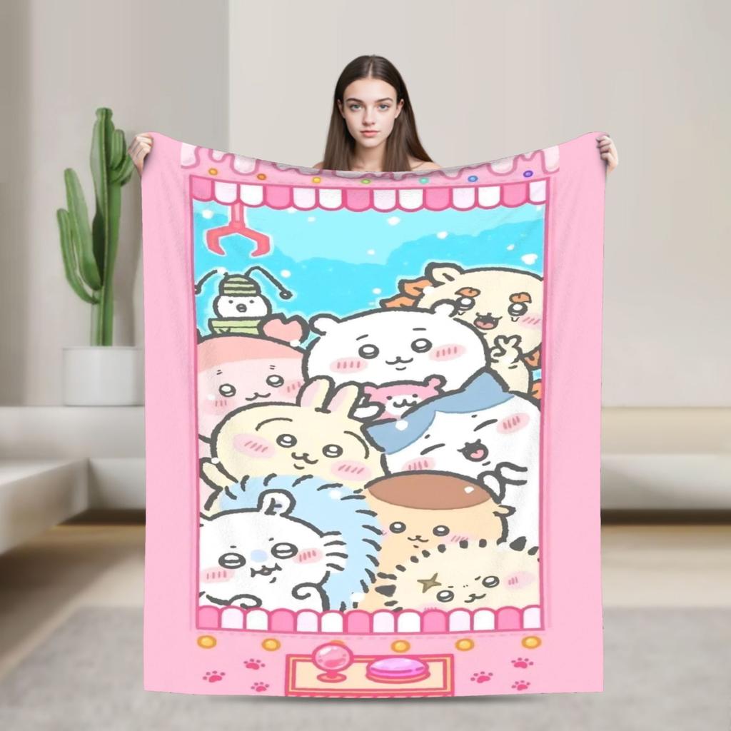 Chiikawa Catoon Flannel Blanket Grabber Kawaii Customized Throw Blankets for Sofa Bedding Lounge 125*100cm Bedspread