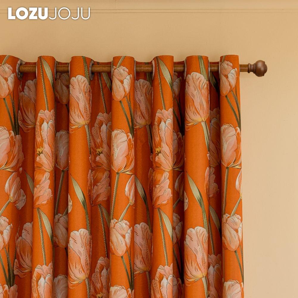 1PC LOZUJOJU European Style Orange Tulip Printed Curtains Fully Blackout Curtain for Bedroom Living Room Balcony Window for Home Decor