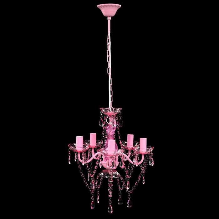 Lustre en cristal rose classique plafonnier 5 feux lampe luminaire 240310