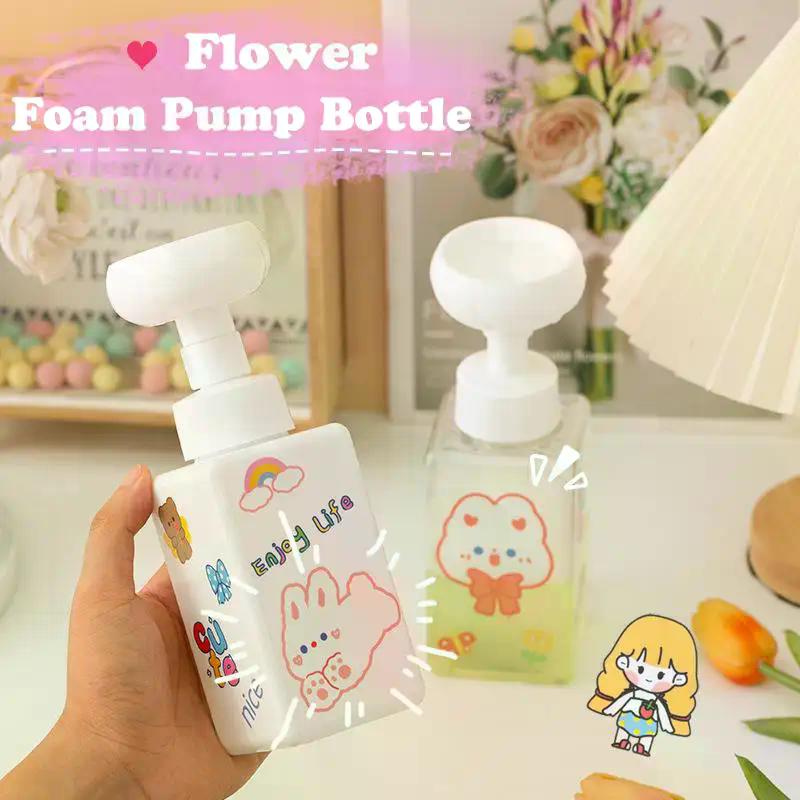 250/450ml Flower Shape Foam Pump Dispenser Bottle Plastic SquareEmpty Liquid Hand Soap Shampoo Container Cartoon Jar For Home