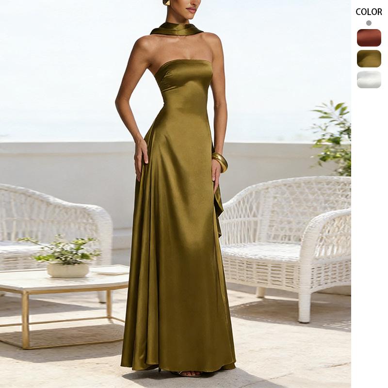 New Women's Clothing Sexy and Thin Slim Backless Tube Top Waist Dress Long Dress Women