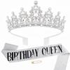Alloy Crown Tiara Birthday Crown Flash Diamond Birthday Party Queen Crown Tiara Set