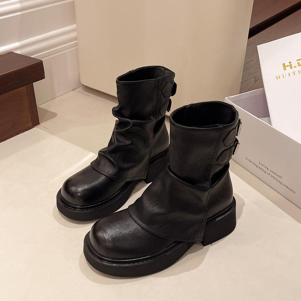 Short boots women's 2025 new spring and autumn thin boots thick-soled brown trousers single boots knight medium boots women's boots