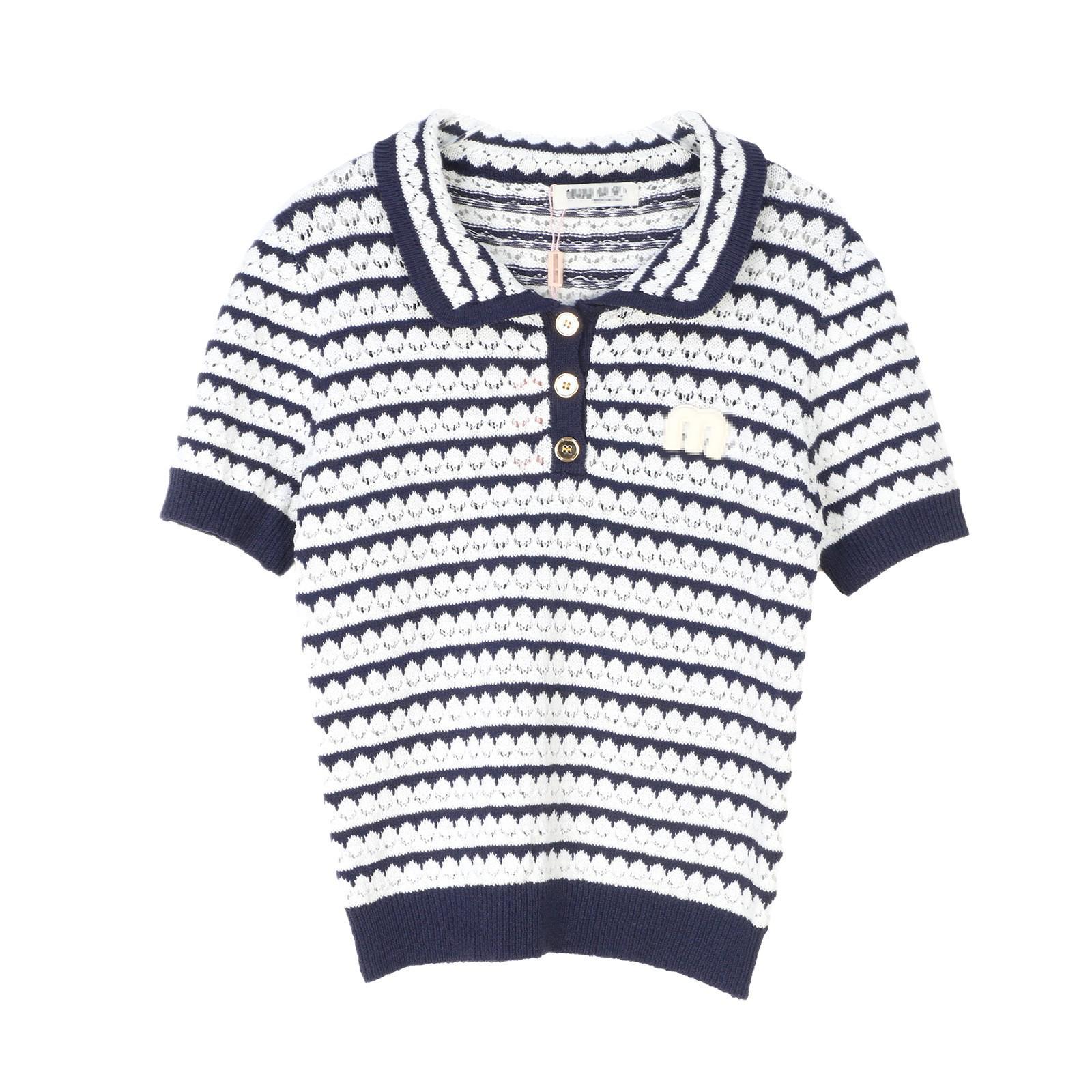 

Вязаный топ с коротким рукавом в стиле ретро, в полоску, с колор-блоком и отложным воротником S