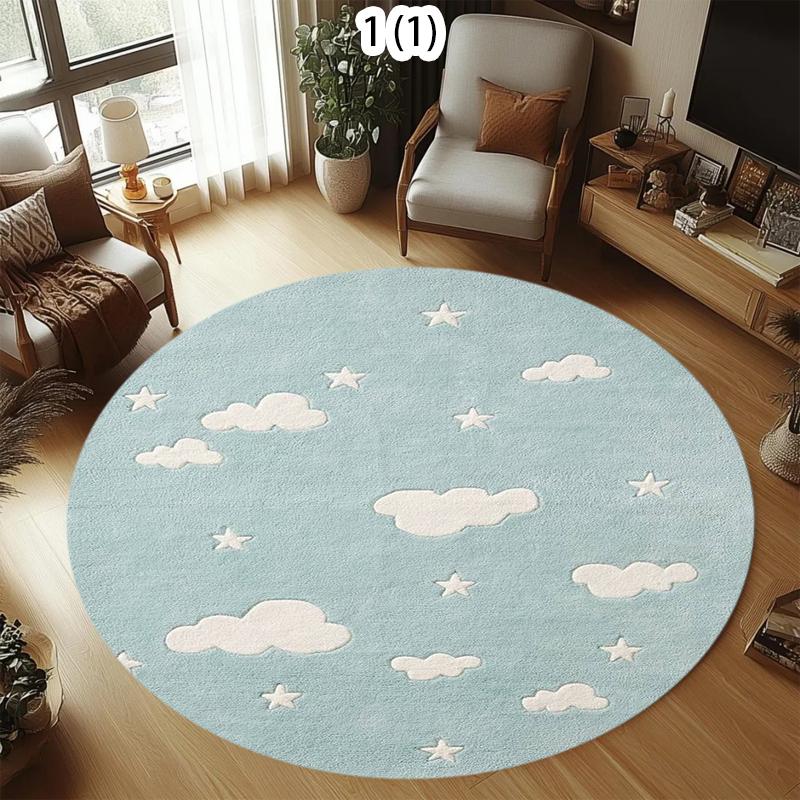 Simple Blue Sky White Cloud Circular Carpet Minimalist Living Room Bedroom Decoration Carpet Entrance Doormat of The Foyer