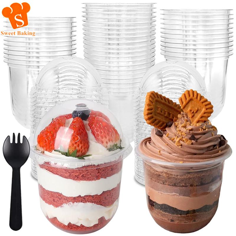 50Pcs Disposable Pudding Cups Clear Plastic Mousse Dessert Cup with Lid Party Supplies for Cold Drinks Fruit Cream 250/360/500ML