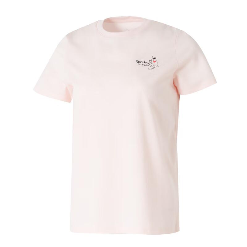 Skechers Fashion Sports Series Breathable Round Neck Pullover Short Sleeve T-Shirt Women Tops Light-Pink P225W302-00F2 L