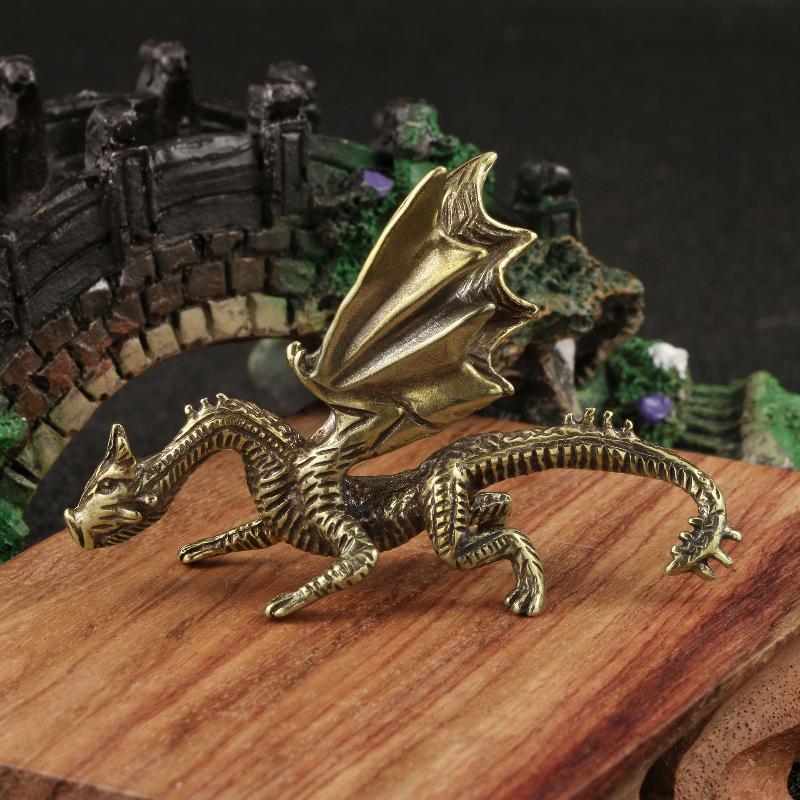 Mini Brass Dragon And Griffin Figurines Detailed Carving Antique Finish Desktop Decor Collection