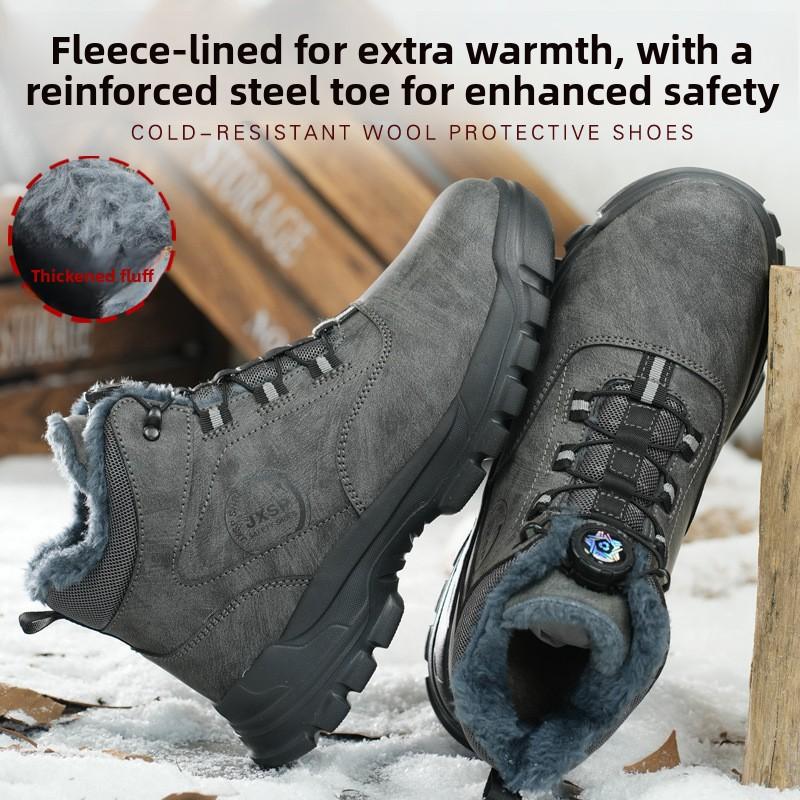 Teplé pracovní boty zimní bezpečnostní obuv otočný knoflík průmyslové boty vysoké ocelová špička boty voděodolné protiskluzové pracovní boty
