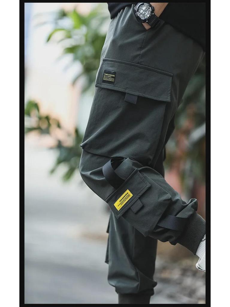 Men’s Fashionable Cuffed Overalls: Trendy Nine-Point Loose Harem Pants for Youth