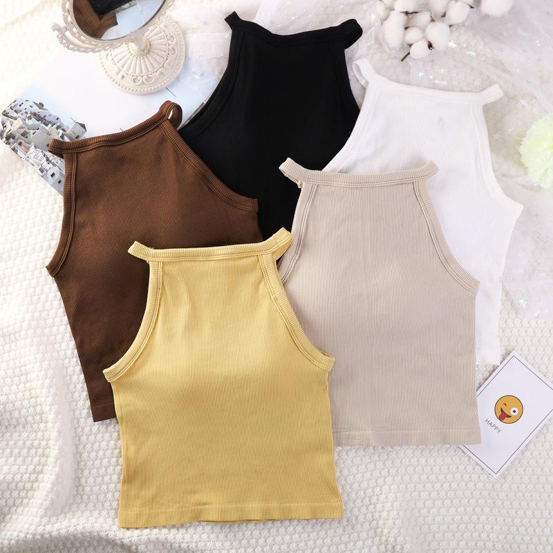Korean Style Spicy Halter Neck Tank Top with Chest Pad and Beautiful Back Design