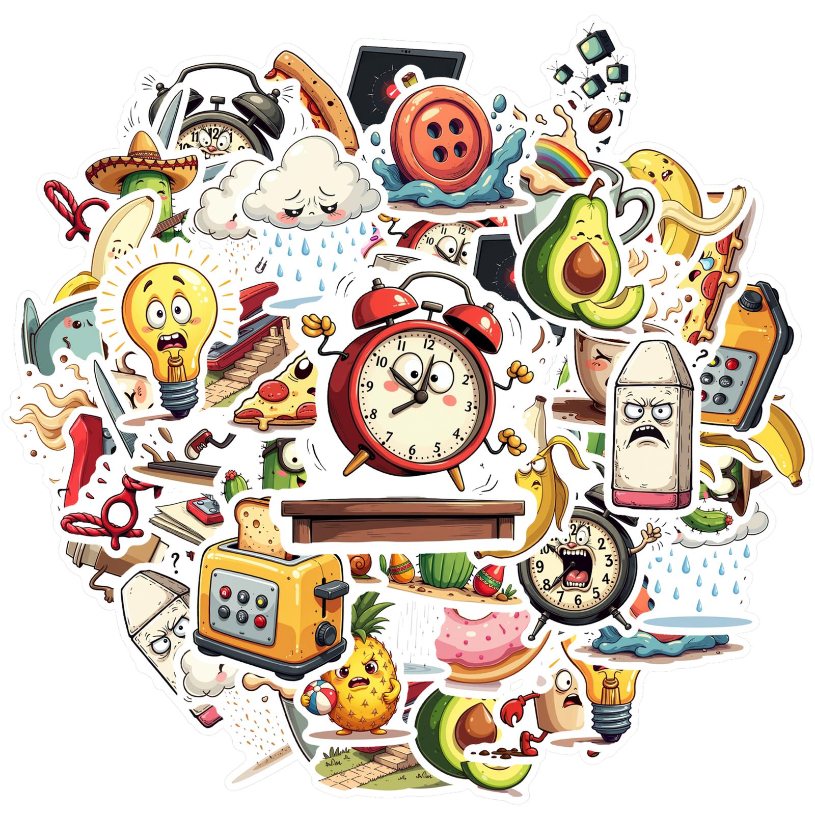 35pcs-70pcs Playful Food Decals Cartoon Everyday Objects Graffiti Decals DIY Stickers For DIY Phone Guitar Laptop Notebook DIY