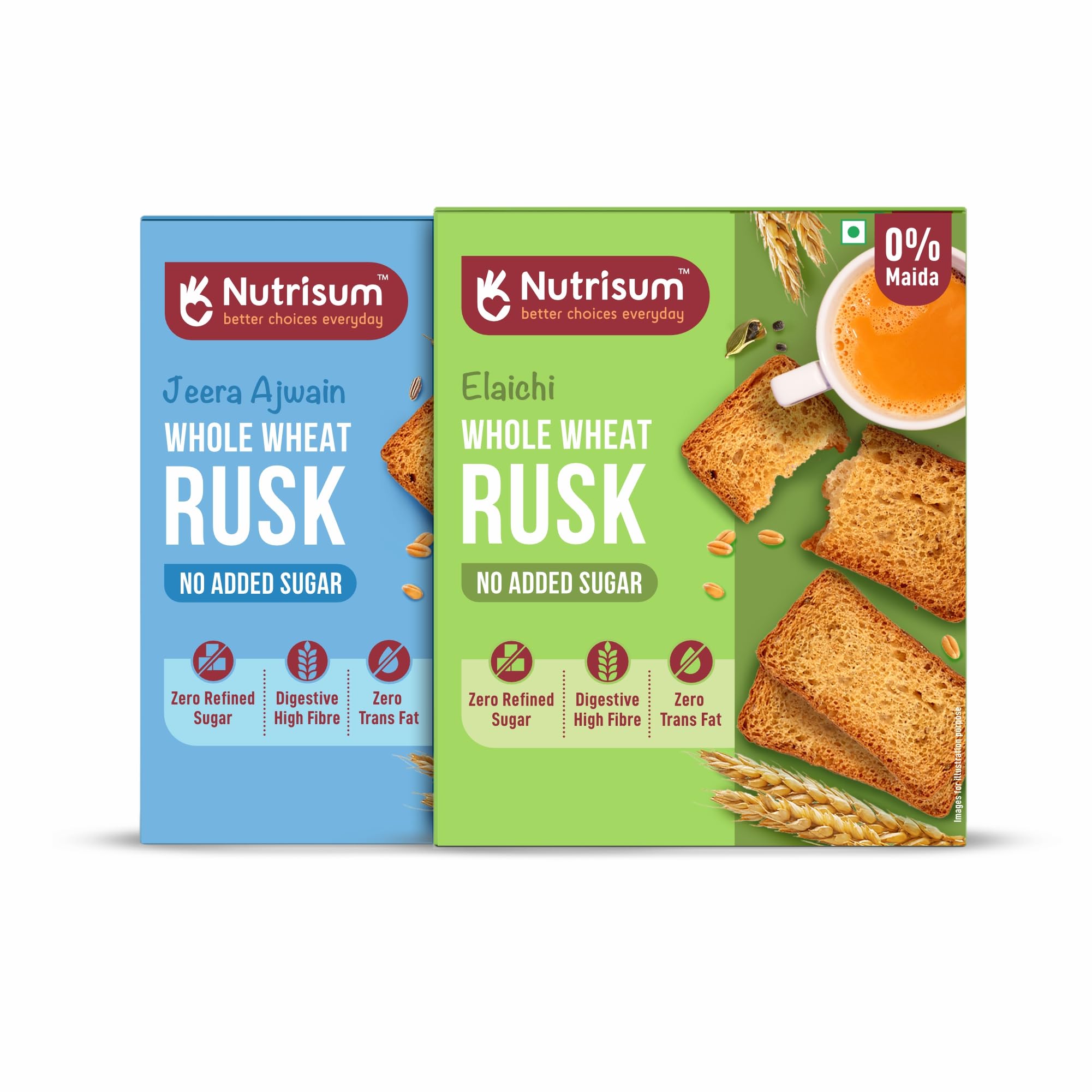 

Nutrisum Premium Whole Wheat Rusk Jeera, Ajwain & Elaichi Flavour Combo, High Fiber, Refined Sugar Free, Tea Toasts 180 gms (Pack of 2)