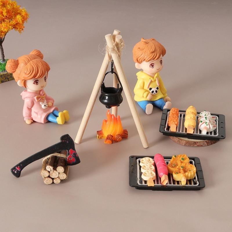 1/12 Miniature Camping Scene Set With Baking Pan For Doll House Outdoor Picnic Scene Accessories And Kids Roleplay Craft