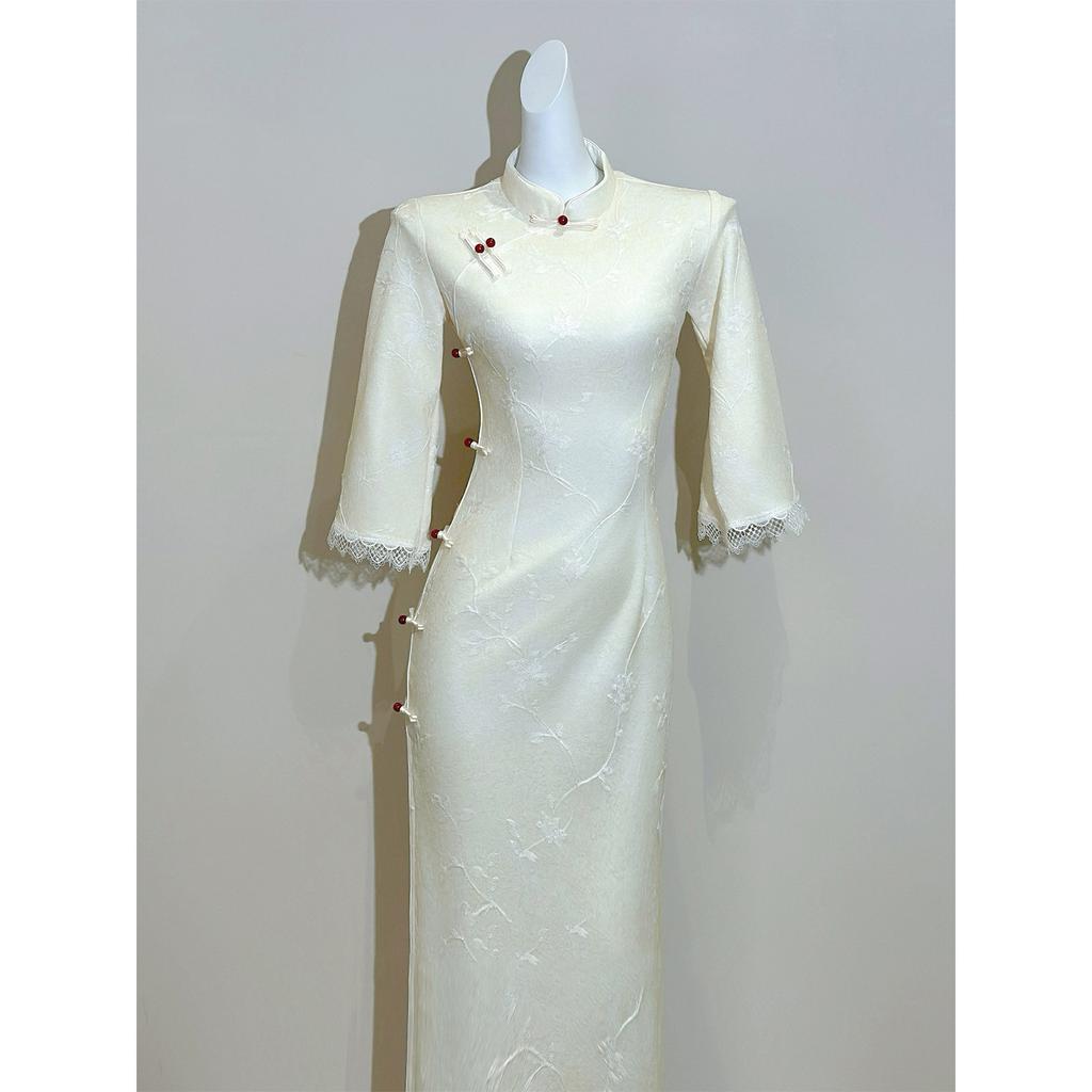 New Chinese-style improved cheongsam women's autumn 1011 new beige daily wear elegant temperament national style dress