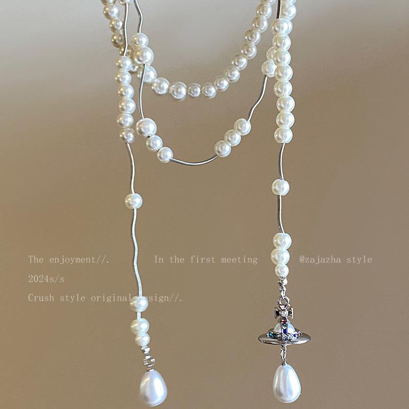 Diamant Saturn Anhänger Perlenkette - Herbst/Winter Luxus Schlüsselbein Kette: Exquisite, vielseitige Accessoires.