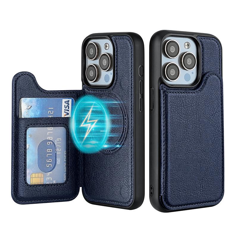 iPhone 15 Pro Max Magnetic Leather Flip Cover with MagSafe Card Slot