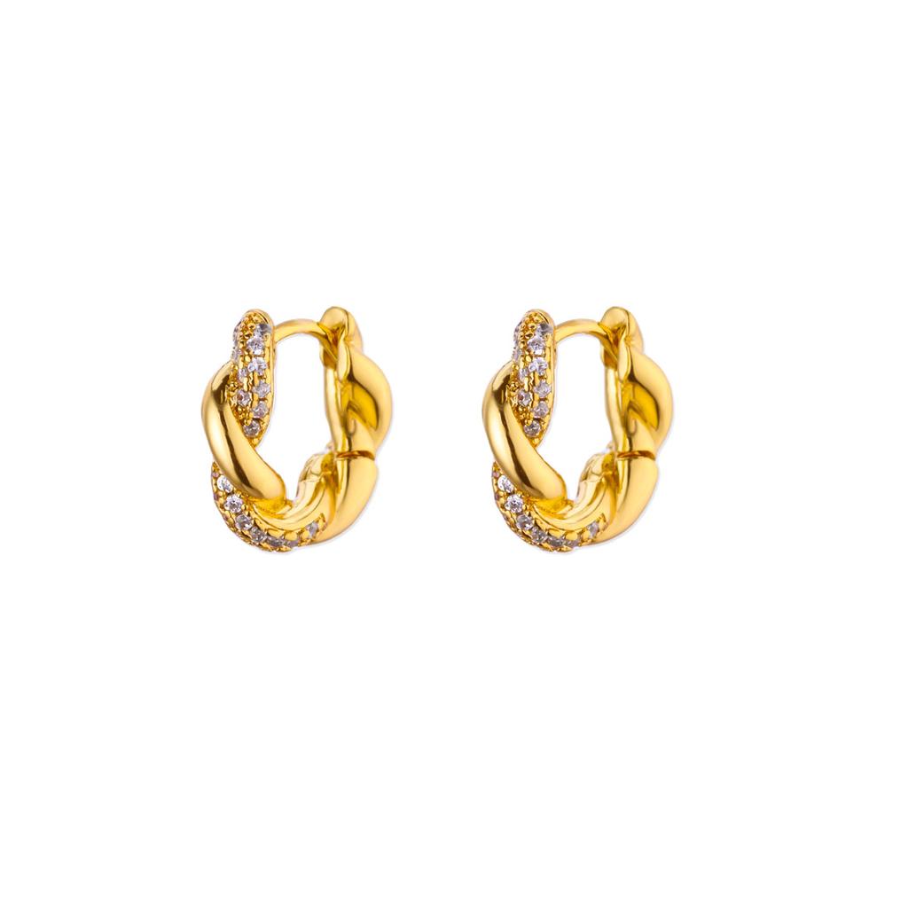 Cubic Zirconia Twisted Earrings for Women Gold Stainless Steel Earrings Party Piercing Fashion Wedding Waterproof Jewelry