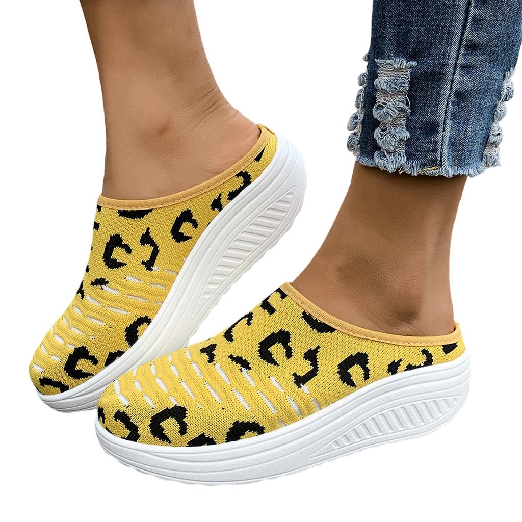 Women Slip On Platform Sandals Lightweight Breathable Knitted Upper Casual Walking Shoes with Cushioned Sole for Daily Wear