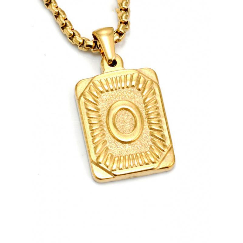 18K Gold Square Double-sided English Letter Pendant for Men, Titanium Steel Necklace