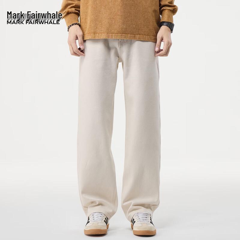 Mark Fairwhale Men's Premium Beige Tencel Lyocell Loose Straight Jeans